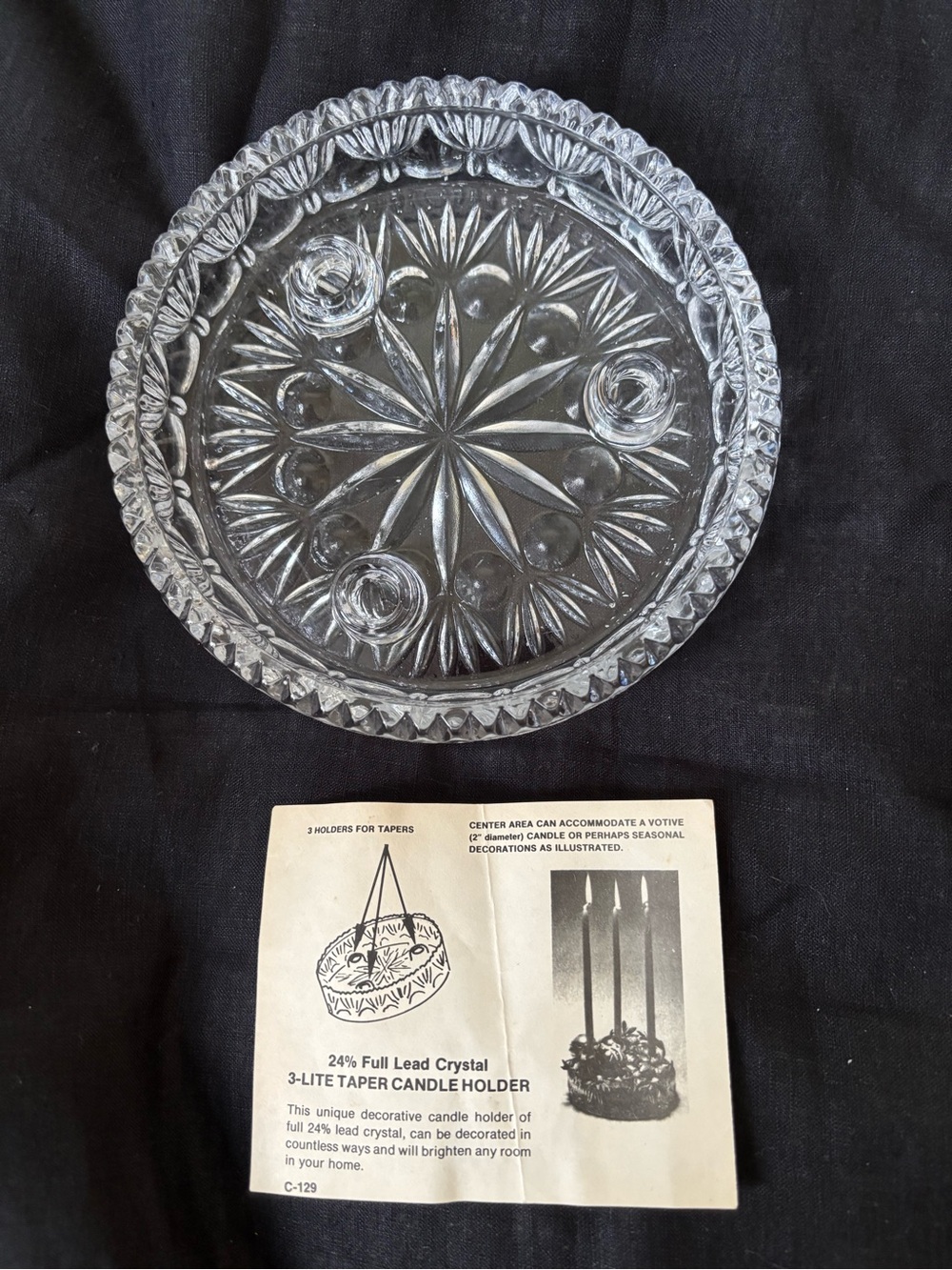Princess House vintage Lead Crystal bowl with three taper holders